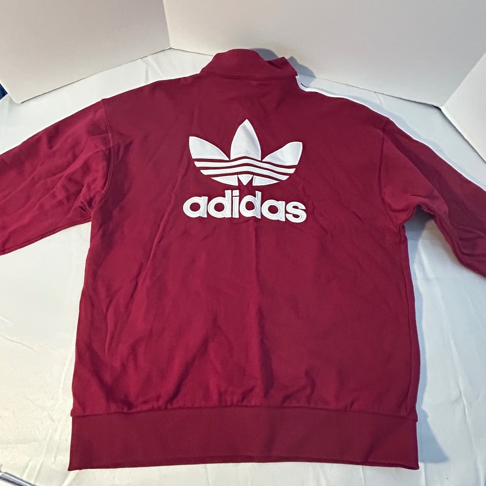 adidas Maroon Half-Zip Track Sweatshirt with White Stripes